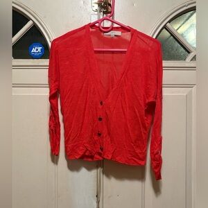 LOFT Red Lightweight V-Neck Button Cardigan